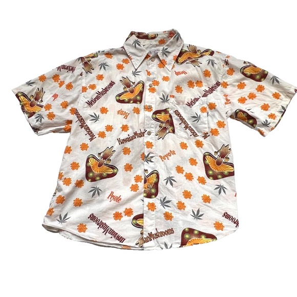 Light Wear Shirt Button-Up Mushrooms All Over Print Mens Large Hawaiian Style - Picture 1 of 7